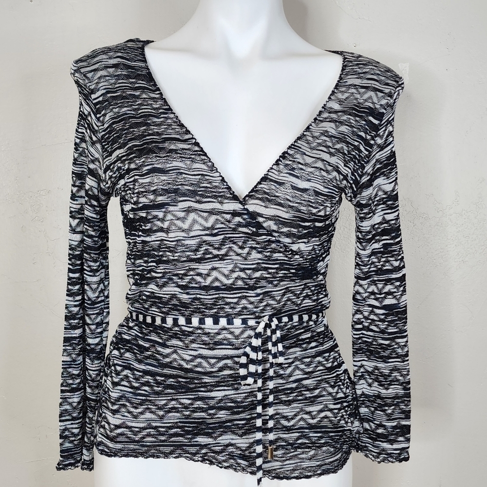 M Missoni Black and White Knit Wrap Top Size 8